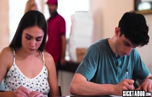 Emma Starletto is just a teacher but pizza guy came and delivered his cum