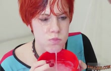 Redhead babe eating cum and extreme sex