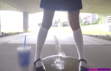 Naughty schoolgirl peeing through panties