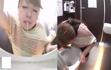 Japanese girls puking in public toilet