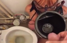Bitch drinking pee trough funnel